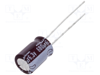Кондензатор 680uf 6.3V UPA0J681MPD Кондензатор: електролитен; с нисък импеданс; THT; 680uF; 6,3V