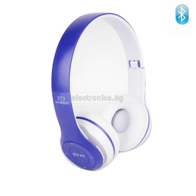 Безжични слушалки BLUETOOTH ST6 MP3 плеър FM радио вграден микрофон сини 21014044