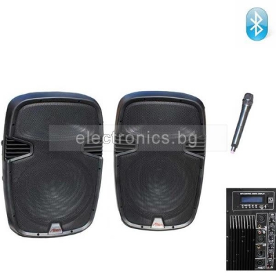 Активни Тонколони HPS-2112 с Вграден Усилвател, един Безжичен Микрофон, BLUETOOTH, FM/SD/USB, 2x80W