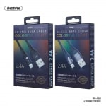 Кабел за зареждане на IPHONE REMAX кабел USB за iPhone Lightning 8-пинов Цветна светлина 2,4A RC-152I 1 метър бял или черен