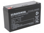 Акумулатор EUROPOWER 6V 12A ACCU-EP12-6/EUR Акум: оловно-киселинен; 6V; 12Ah; AGM; необслужваем; 151x50x100mm