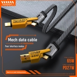 Кабел USB Универсален 1-метров плосък оплетен 4 в 1 USB-C кабел за бързо зареждане и данни, съвместим с iPhone 15/14/13, Android, USB-C лаптопи, адаптер за зареждане PD-27W-MAX 1M
