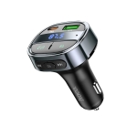 Трансмитер Зарядно устройство USB 12V 5A Hoco USB A + USB C PD QC3.0 5A 30W с дигитален дисплей + предавател FM BT E70, черен обсидиан