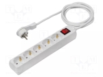 Разклонител 5+ключ 2m с кабел AS-11393 Удължител захранващ; 3G1,5mm2; 2m; PVC; бял; Кол.гнезда: 5; 16A